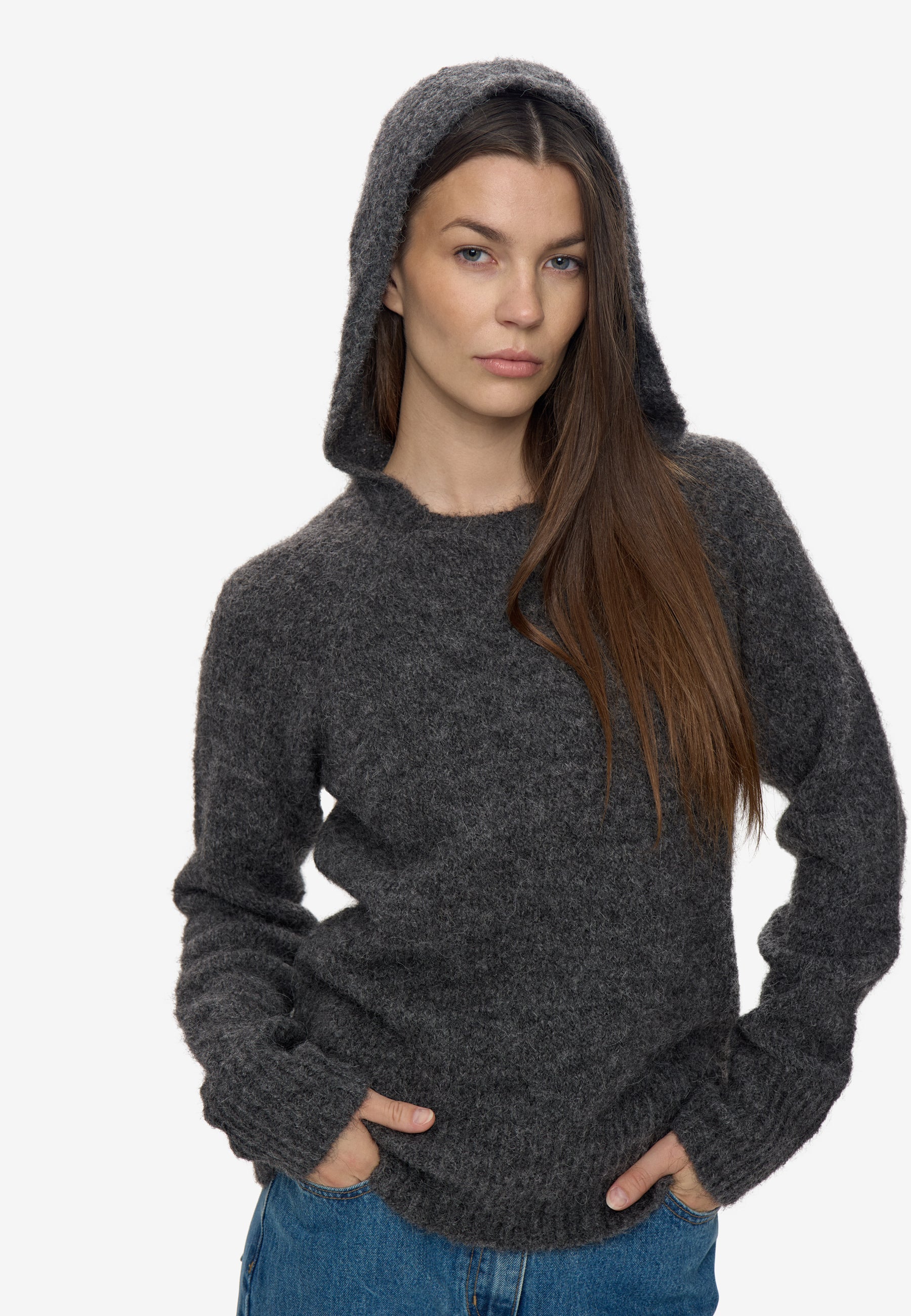 minimum female Angela hoodie 4491 Jumper 980M Dark Grey Melange