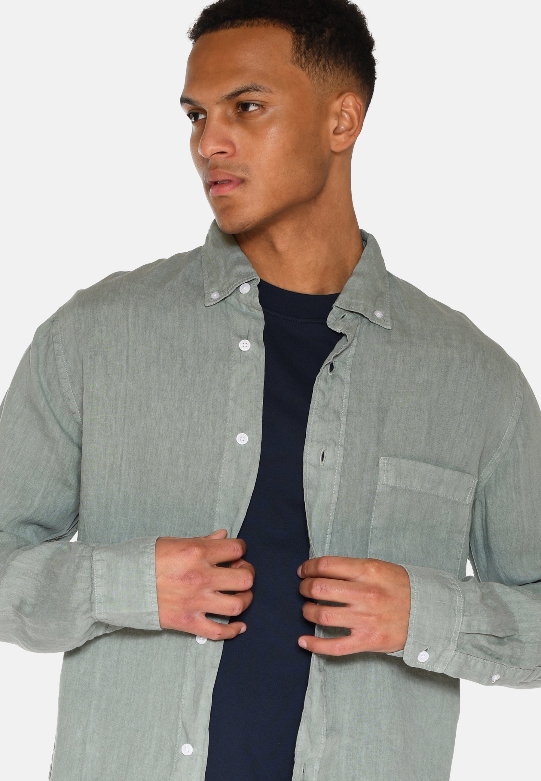 minimum male Colt long sleeved reg linen shirt 4115 Long Sleeved Shirt 4706 Gray Mist