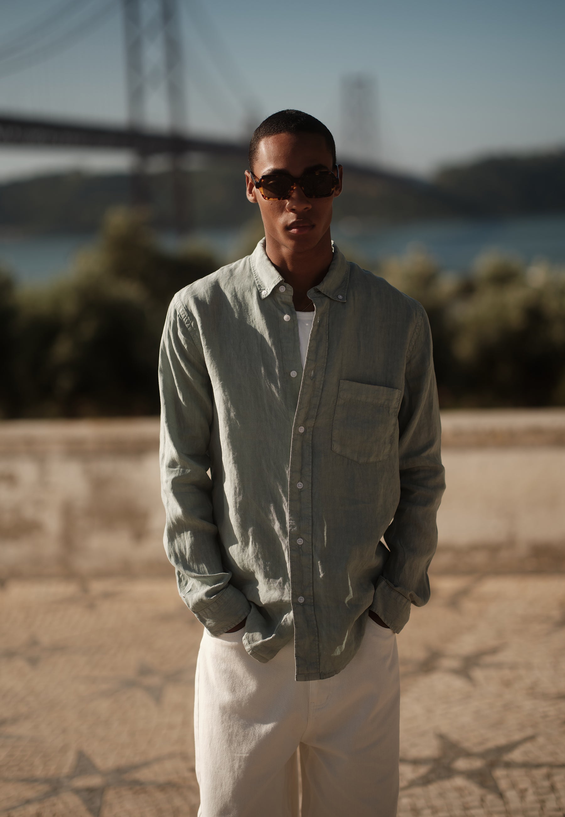 minimum male Colt long sleeved reg linen shirt 4115 Long Sleeved Shirt 4706 Gray Mist