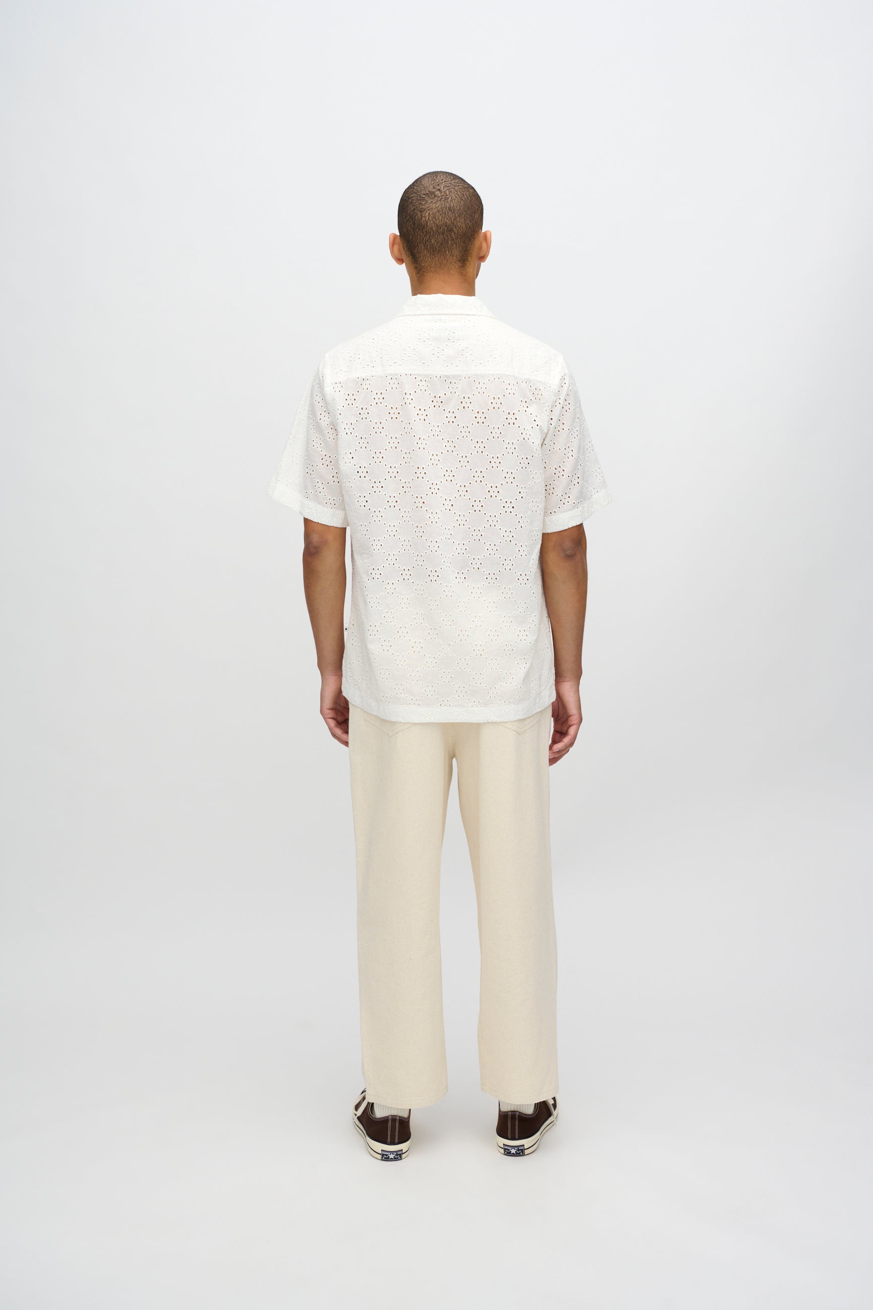 minimum male Hayden relaxed short sleeved shirt in broderie anglaise 4295 Short Sleeved Shirt 0608 Coco Milk
