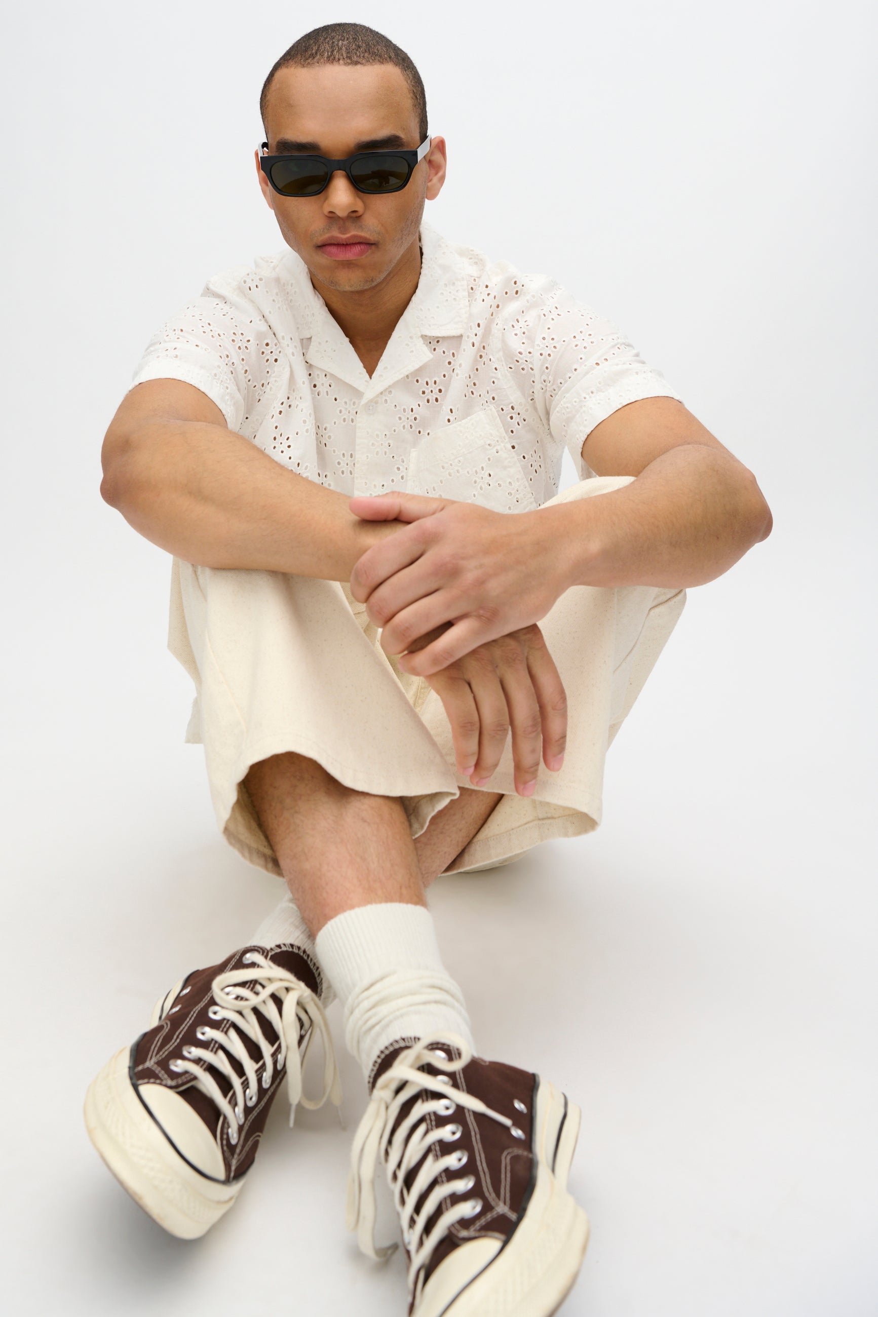 minimum male Hayden relaxed short sleeved shirt in broderie anglaise 4295 Short Sleeved Shirt 0608 Coco Milk