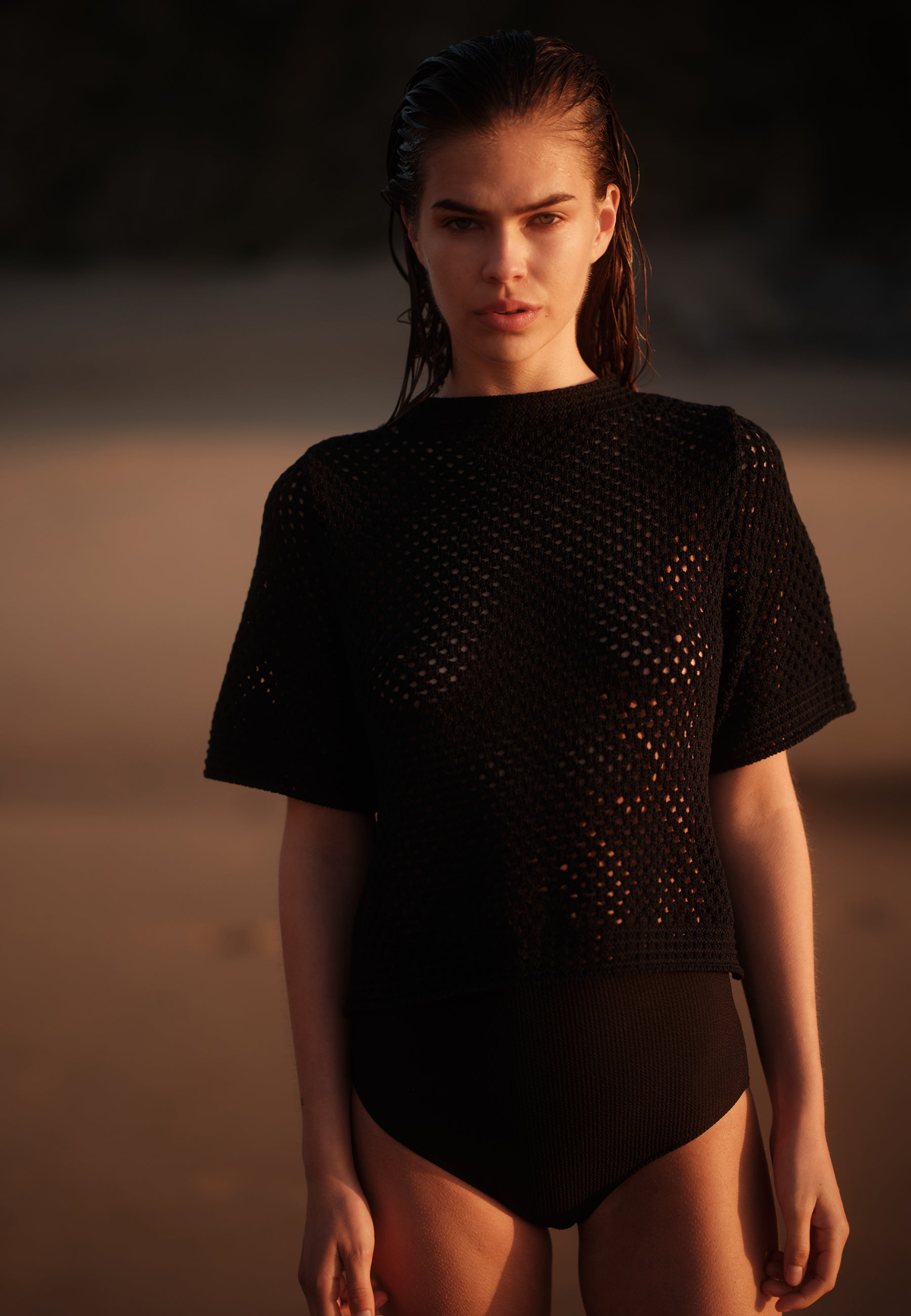 minimum female Lily crochet t-shirt 4119 Short Sleeved T-shirt 999 Black