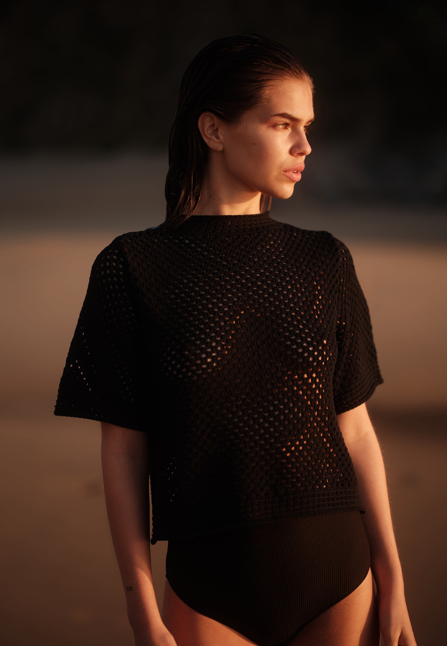 minimum female Lily crochet t-shirt 4119 Short Sleeved T-shirt 999 Black