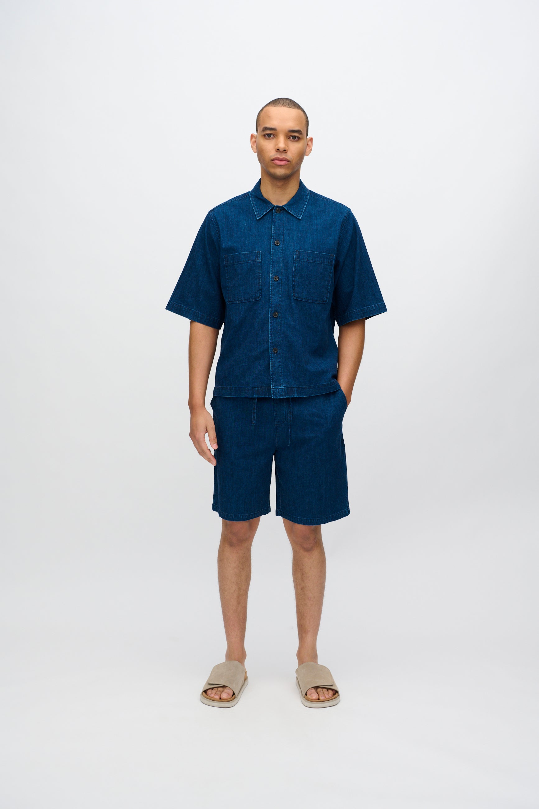 minimum male Atlas denim and linen blend shorts 4239 Shorts 3922 Sky Captain