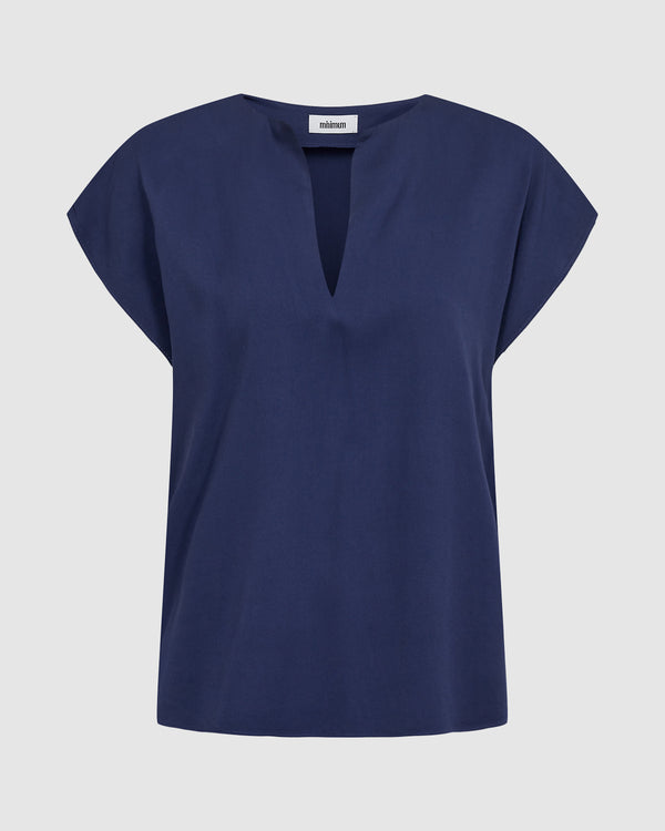 minimum female Gillians 9911 Short Sleeved Blouse 3933 Medieval Blue