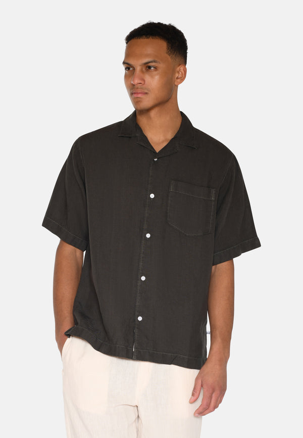 minimum male Hayden short sleeved linen shirt 4115 Short Sleeved Shirt 0506 Black Ink
