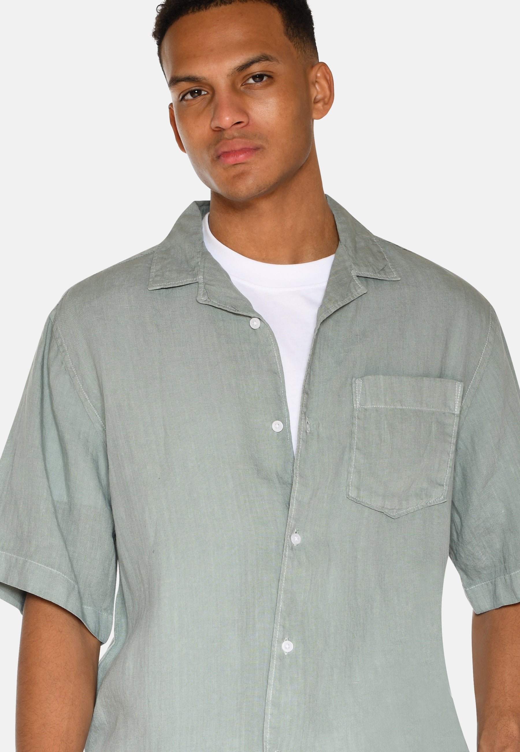 minimum male Hayden short sleeved linen shirt 4115 Short Sleeved Shirt 4706 Gray Mist
