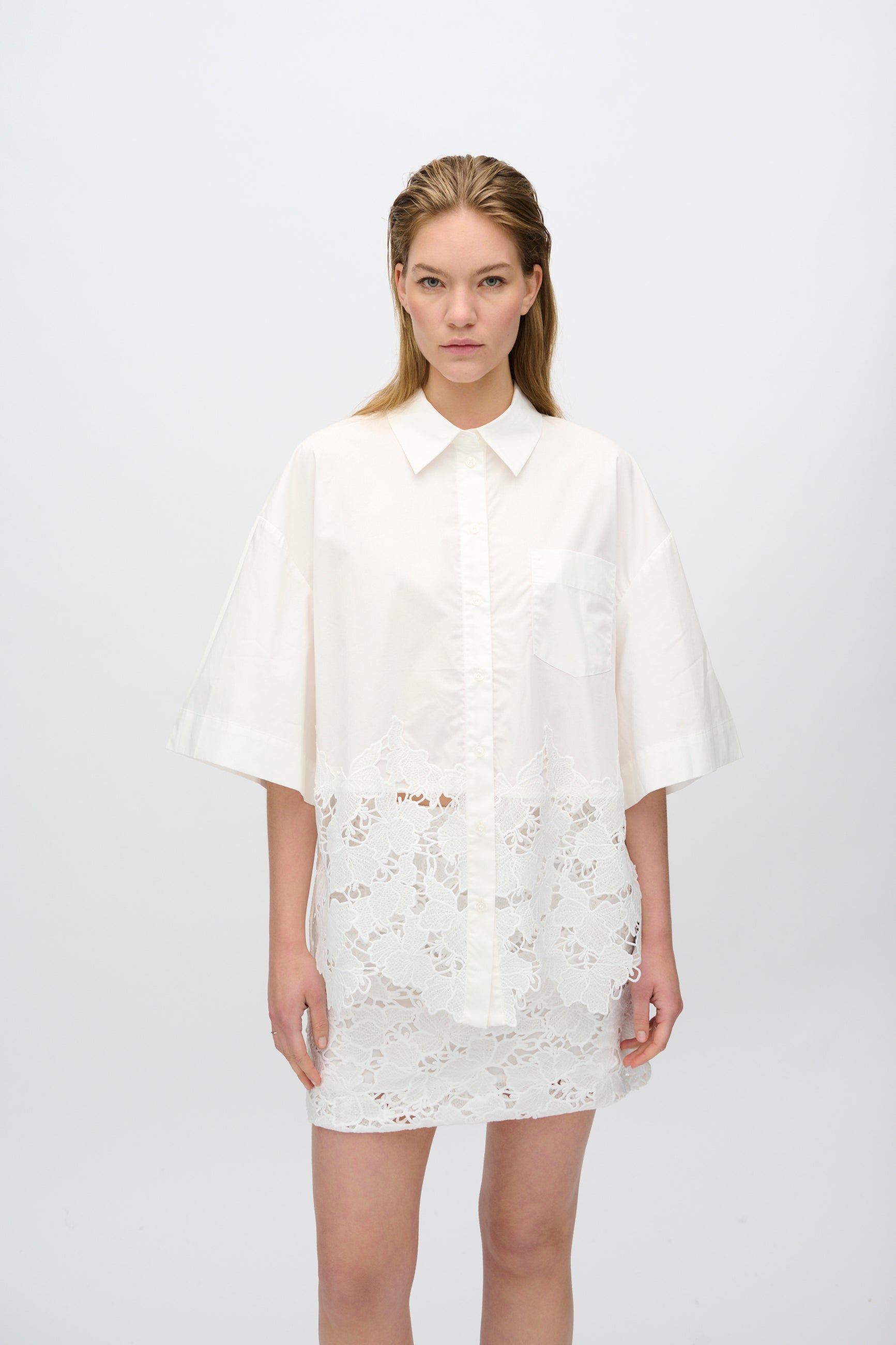 minimum female Ines short sleeved shirt with lace 4256 Short Sleeved T-shirt 0608 Coco Milk