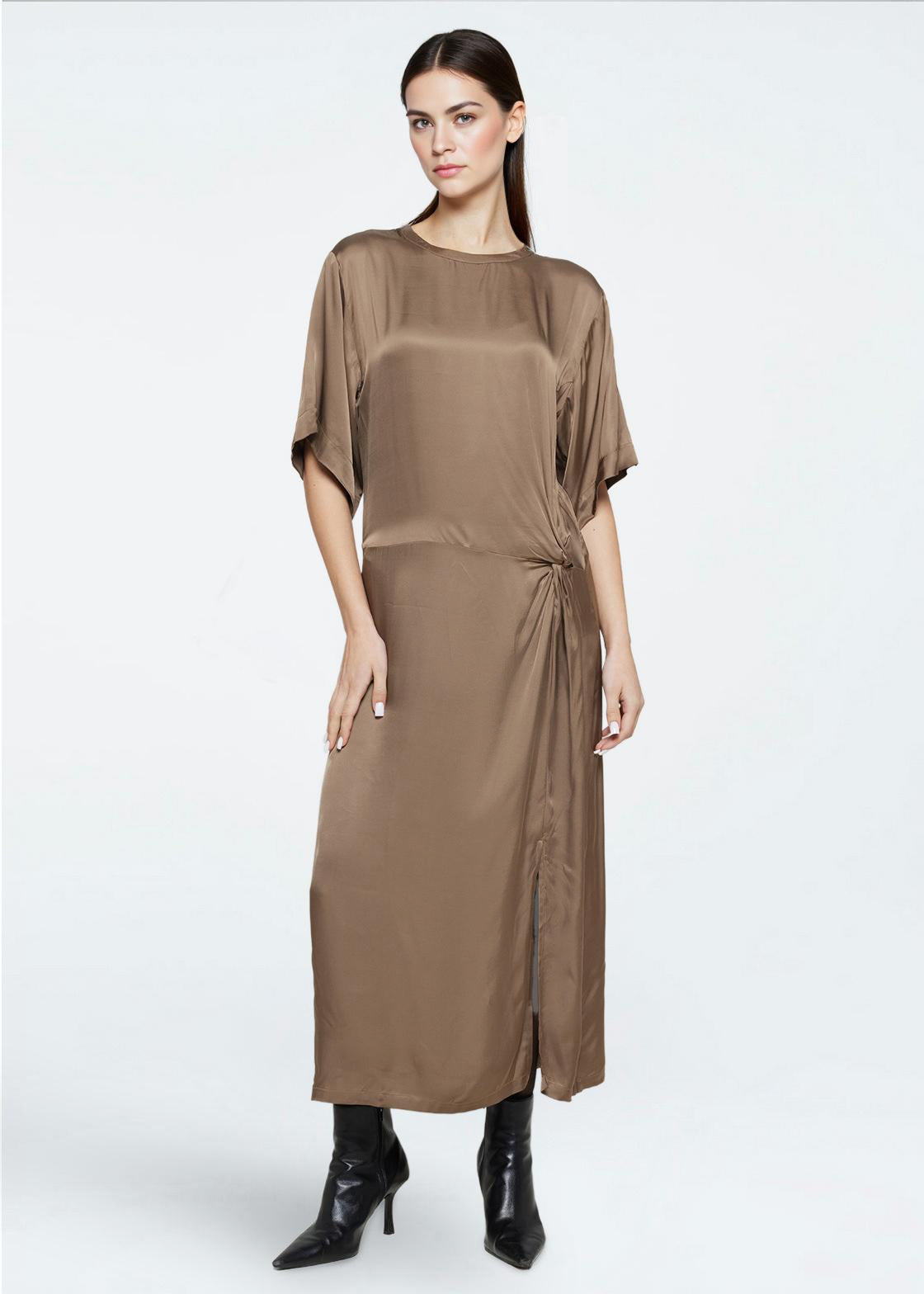 minimum female Josie satin midi dress 4165 Midi Dress 1815 Shitake