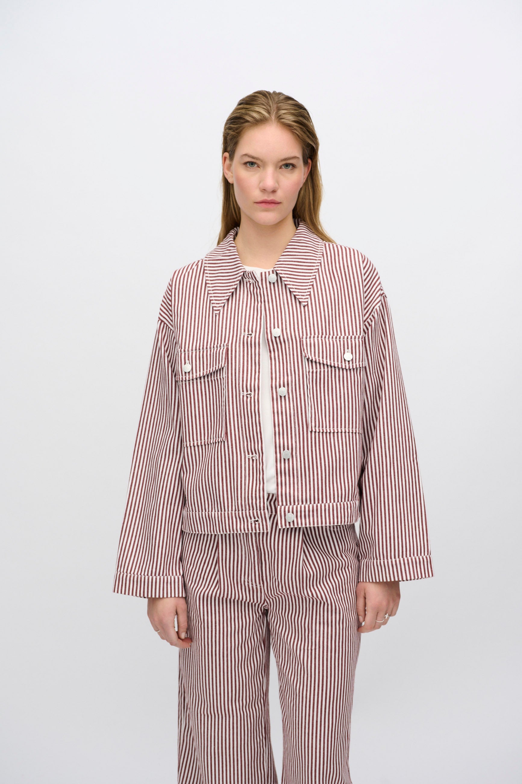 minimum female Malenes light denim jacket in stripes 4328 Lightweight Jacket 0608 Coco Milk