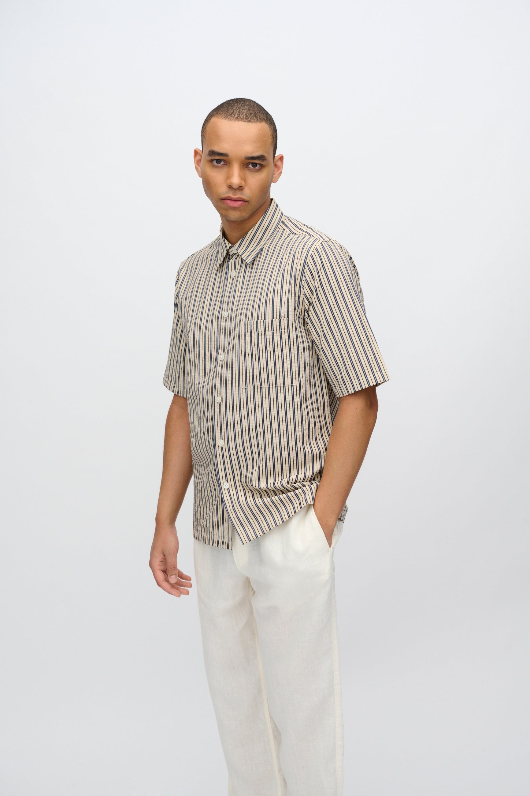 minimum male Nash short sleeved striped shirt 4242 Short Sleeved Shirt 0418 Hay